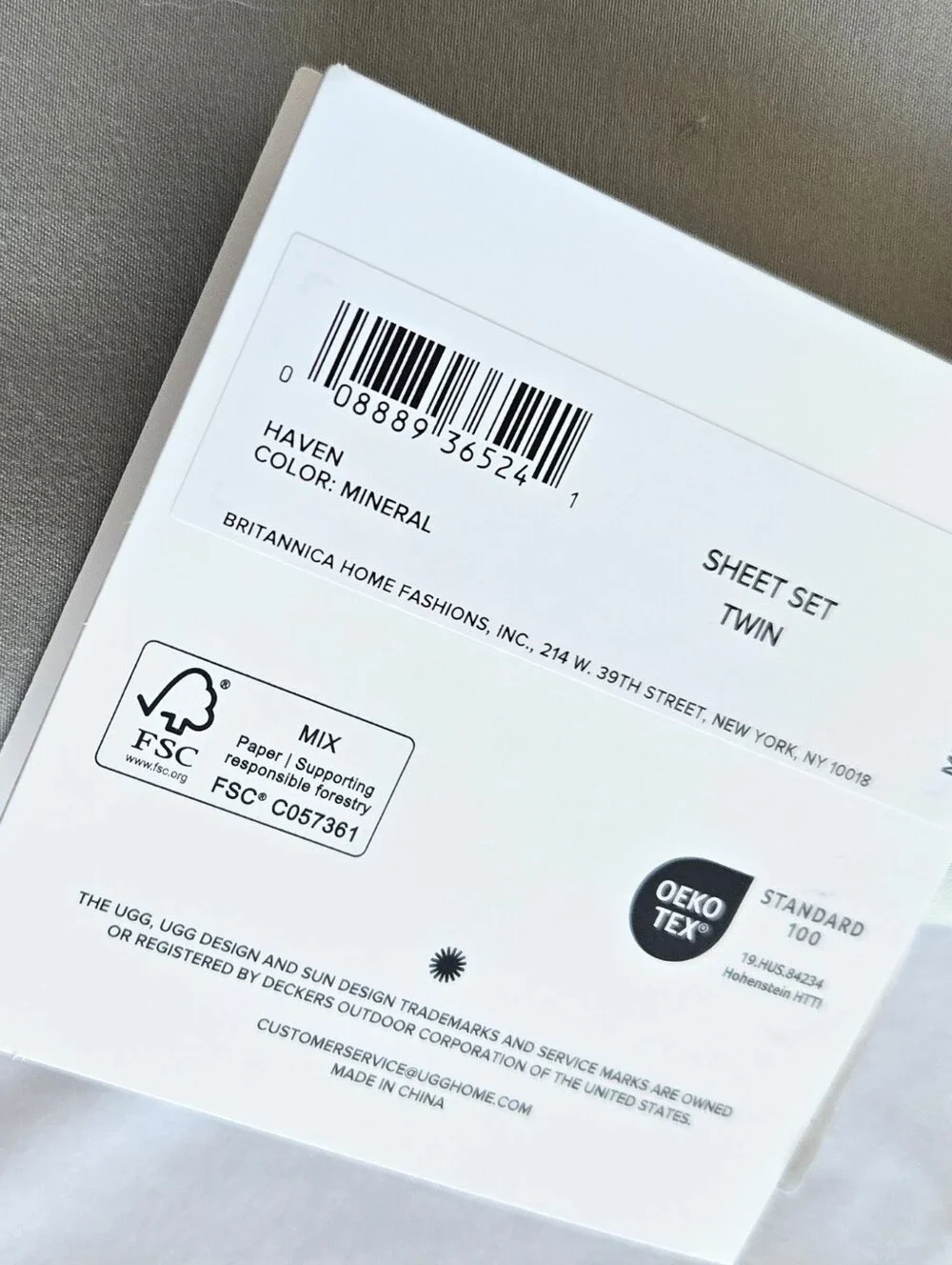 UGG HAVEN Twin Sheet Set Cooling Technology Color: Mineral Grey Green